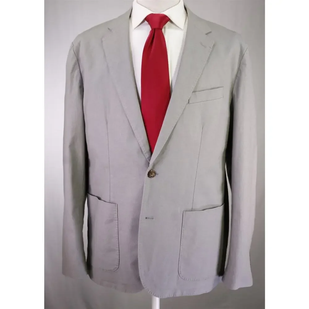 J Crew Mens Slate Gray Classic Fit Hemp Cotton Patch Pocket 2-Btn Suit Large 42R